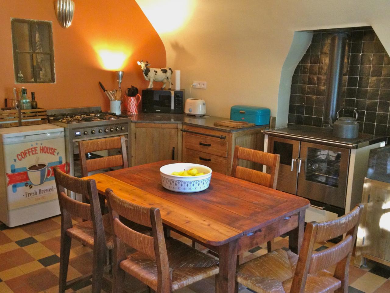 Kitchen with wood-burning stove