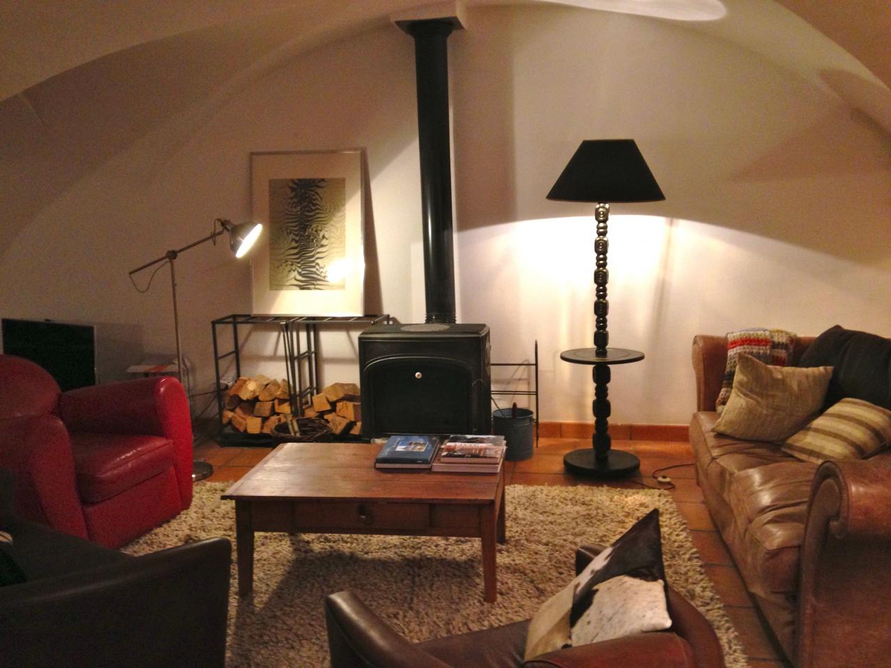 Living room with wood-burning stove